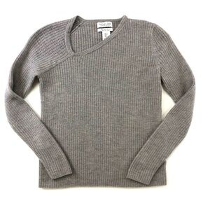 Rachel Zoe extra fine merino wool asymmetrical neckline rib knit sweater XS Smal